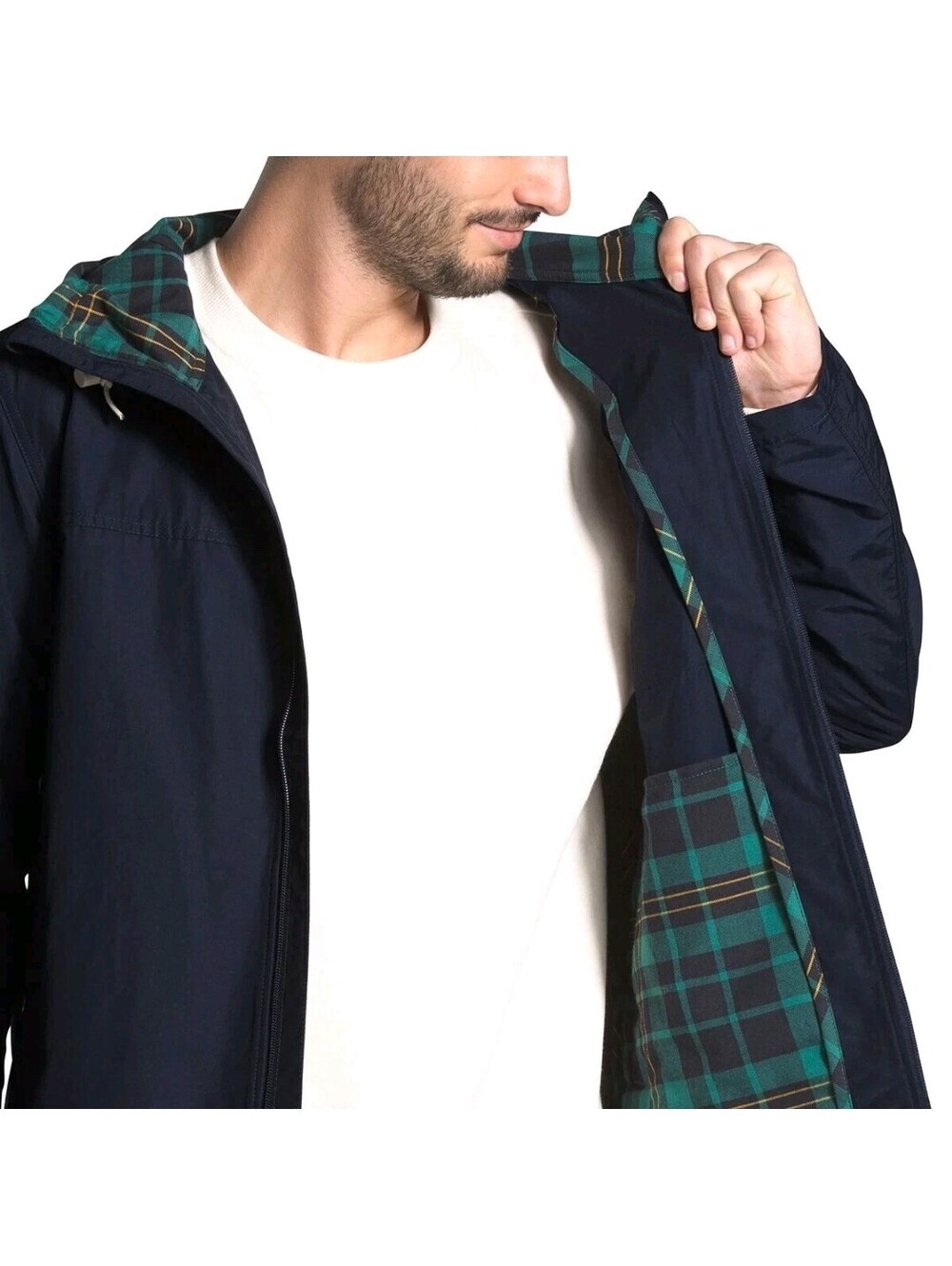 The North Face Hood Plaid Jacket Men Fruitvale Durable Water Repellent Sz XL Nvy